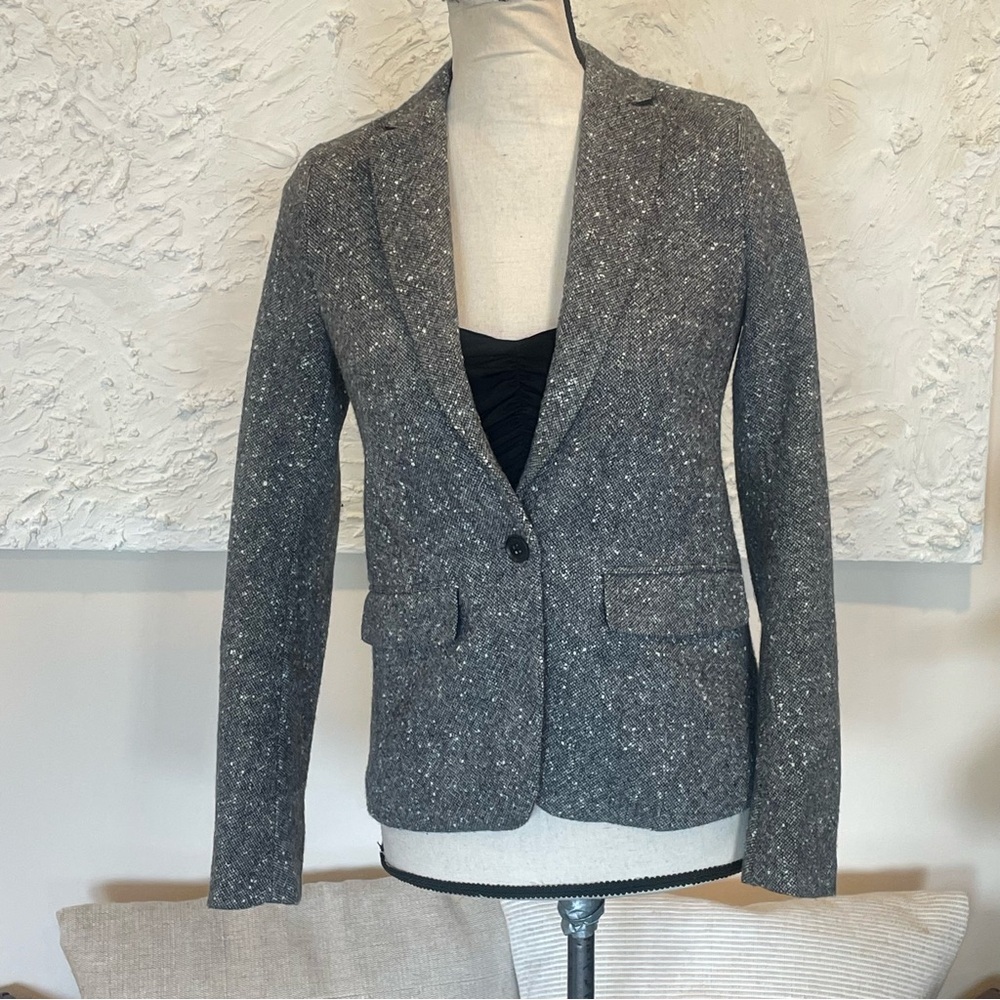 Abercrombie & Fitch Women's Tweed Wool One Button Blazer Grey Speckled Sz 0